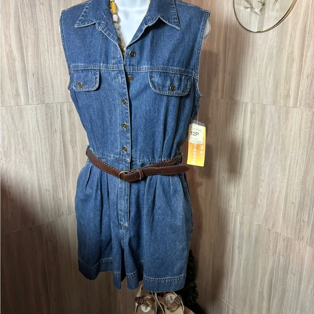 St. John’s Bay Vintage Denim Romper Shorts with Belt NWT